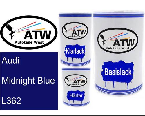 Audi, Midnight Blue, L362: 500ml Lackdose + 500ml Klarlack + 250ml Härter - Set, von ATW Autoteile West.